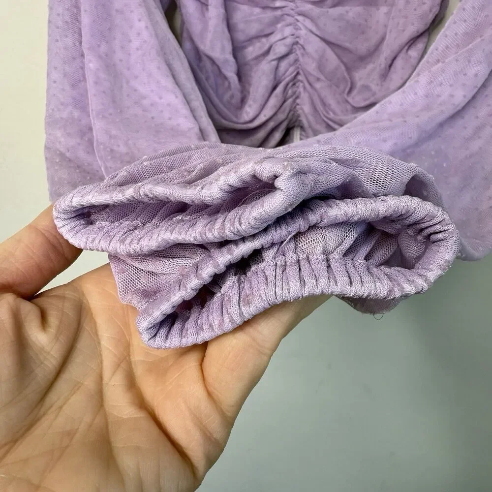 ASOS Size 4 Purple Ruched Sheer Swiss Dot Long Sleeve Crop Top